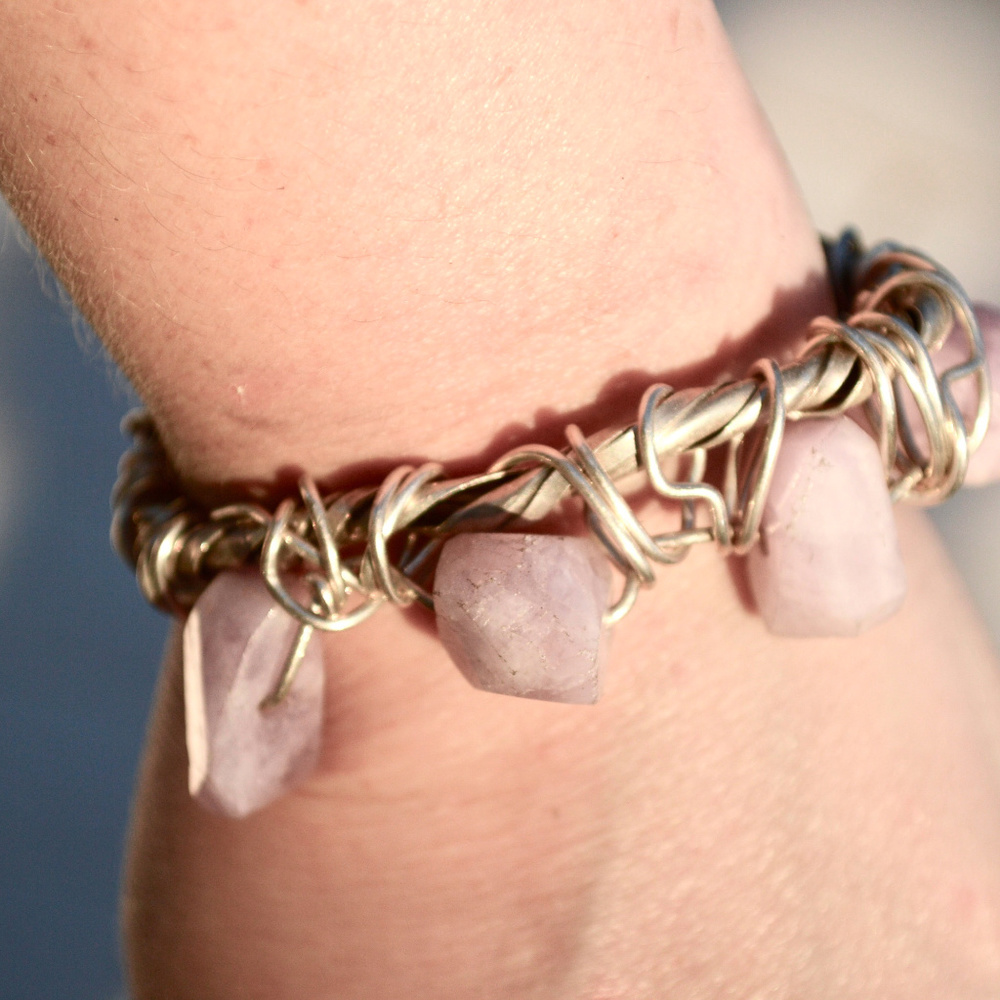 Pink Kunzite Wire Wrapped Sterling Silver Bracelet - Picture 3 of 7